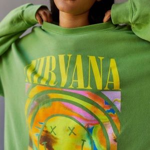 Nirvana Smile Overdyed Sweatshirt Green S/M Urban Outfitters OVERSIZED NWT